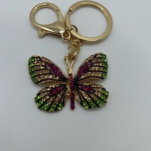 Sparkly Butterfly Gold Tone Keychain